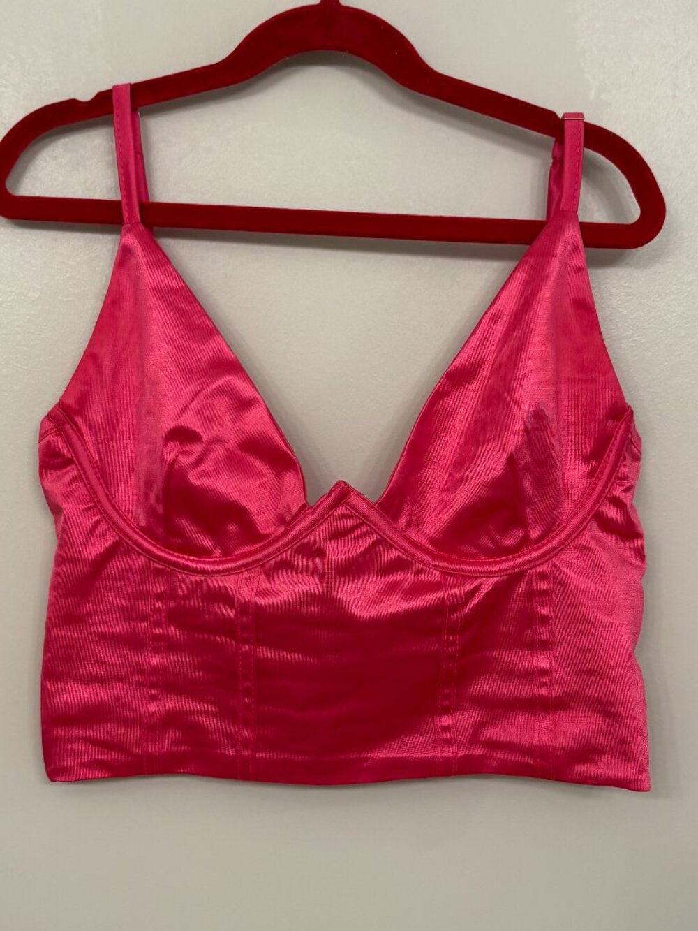Satin Bustier Camisole Crop Top - Hot Pink - Size Small
